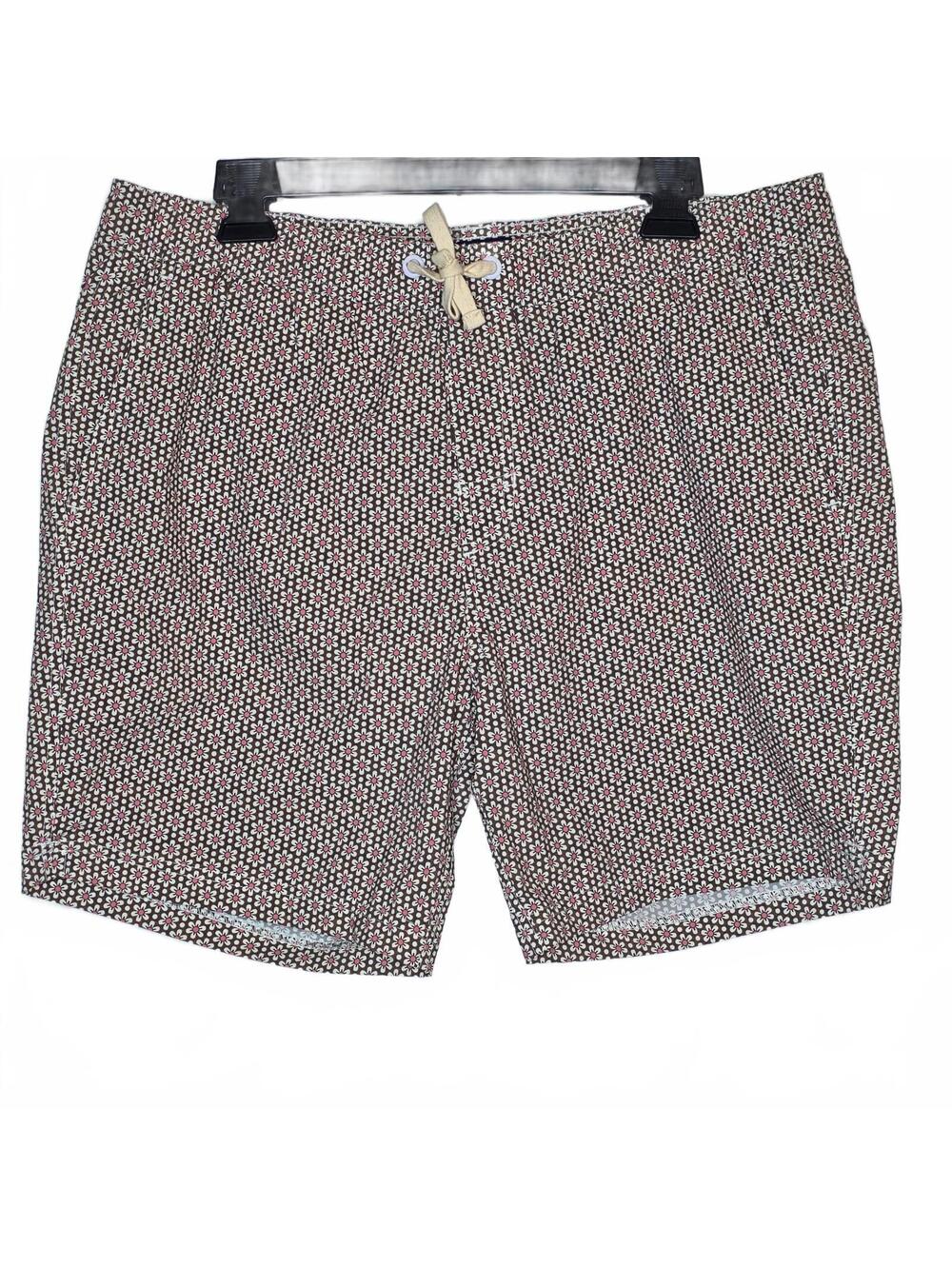 Johnnie-O Men's Brown Floral Daisy Print Swim Trunks Size L